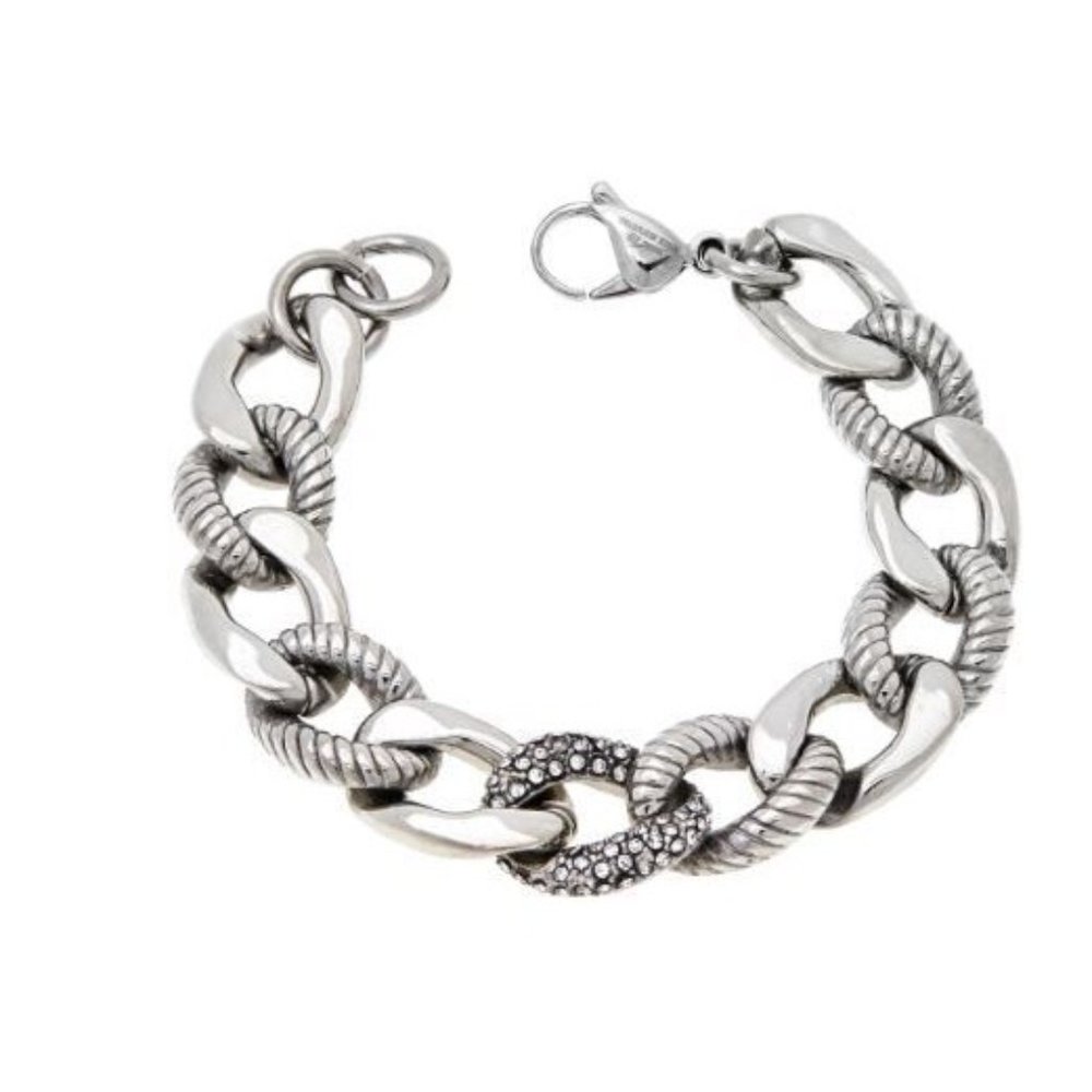Stately Steel Pavé Crystal Accented Oval Link Bracelet Heavy Small 7.25 In. NWT